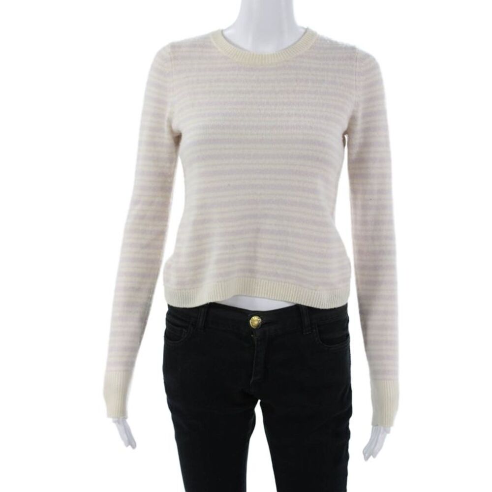 Intermix Women Cashmere Striped Pullover Beige Sweater Size S